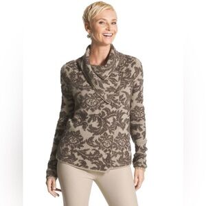 Chico's Brown and Cream Cowl Neck Sweater